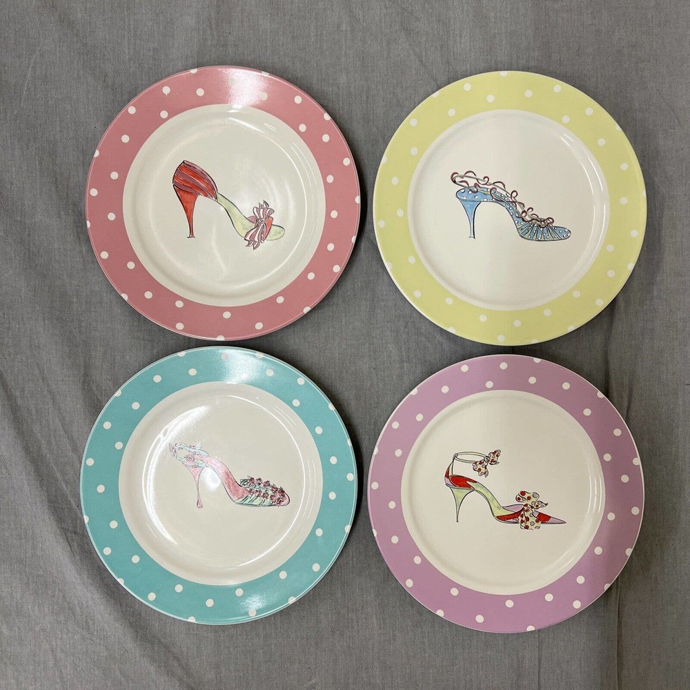 Rosanna High Heel Shoes w/ polka dot 8" Desert/Salad Plates Set of 4 FS Charity